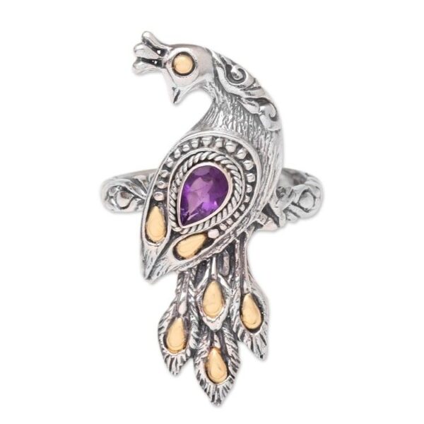 Amethyst Ring with Gold Accents 'Peacock on Parade' Amethyst Ring with Gold Accents 'Peacock on Parade'