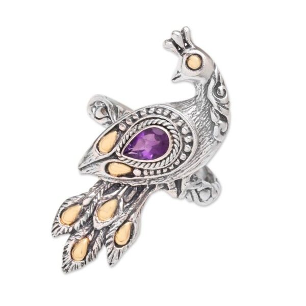 Amethyst Ring with Gold Accents 'Peacock on Parade' Amethyst Ring with Gold Accents 'Peacock on Parade'