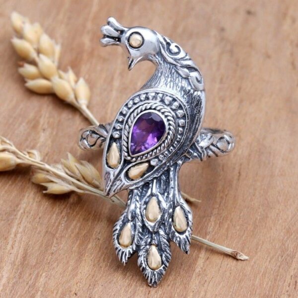 Amethyst Ring with Gold Accents 'Peacock on Parade' Amethyst Ring with Gold Accents 'Peacock on Parade'
