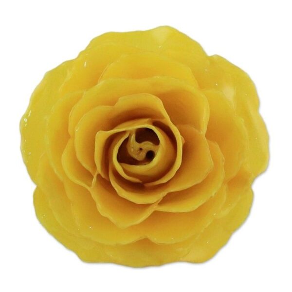 Artisan Crafted Natural Rose Brooch in Yellow from Thailand 'Rosy Mood in Yellow'