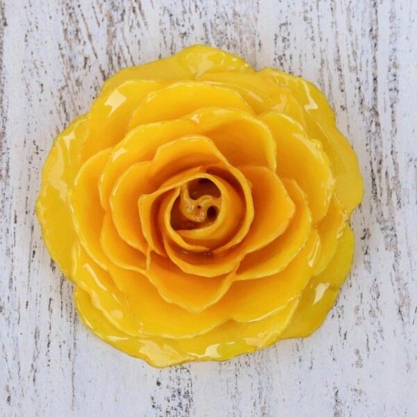 Artisan Crafted Natural Rose Brooch in Yellow from Thailand 'Rosy Mood in Yellow'