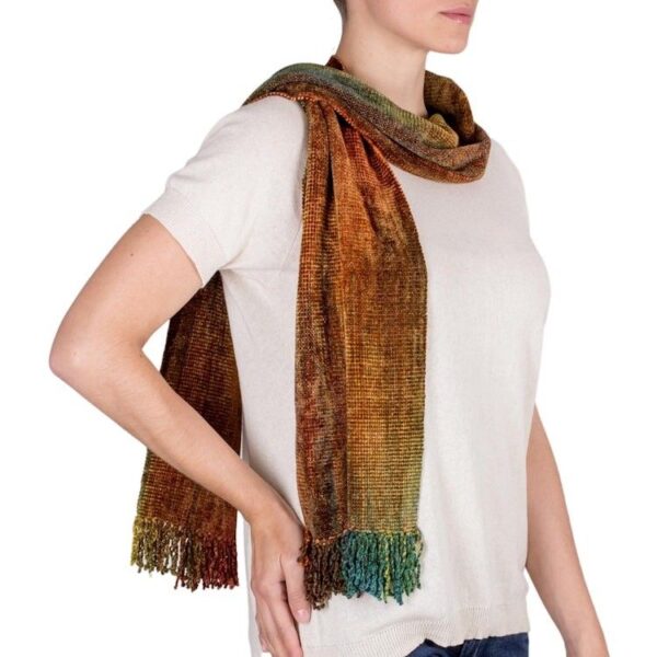 Artisan Crafted Rayon Chenille Scarf from Central America 'Autumn Breeze' Artisan Crafted Rayon Chenille Scarf from Central America 'Autumn Breeze'