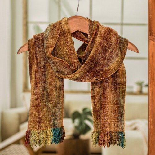Artisan Crafted Rayon Chenille Scarf from Central America 'Autumn Breeze' Artisan Crafted Rayon Chenille Scarf from Central America 'Autumn Breeze'