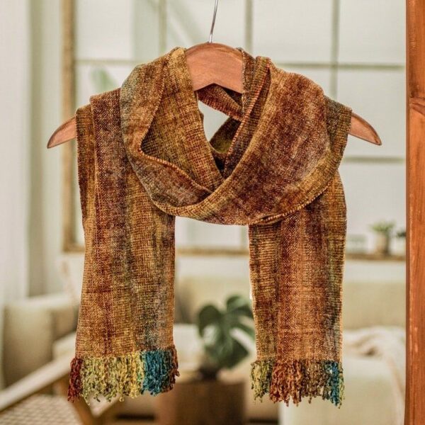 Artisan Crafted Rayon Chenille Scarf from Central America 'Autumn Breeze' Artisan Crafted Rayon Chenille Scarf from Central America 'Autumn Breeze'