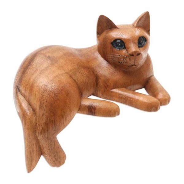 Artisan Crafted Suar Wood Cat Statuette 'From a Dream' Artisan Crafted Suar Wood Cat Statuette 'From a Dream'