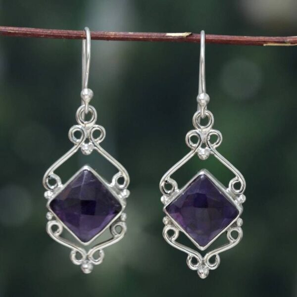 Artisan-Made Birthstone 8-Carat Faceted Amethyst Earrings 'Passion for Fantasy' Artisan-Made Birthstone 8-Carat Faceted Amethyst Earrings 'Passion for Fantasy'