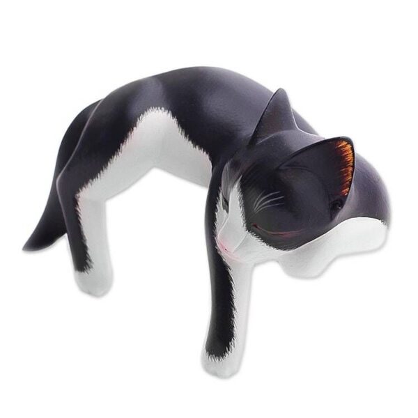 Balinese Signed Hand-Carved Sleeping Tuxedo Cat Sculpture 'Tuxedo Catnap' Balinese Signed Hand-Carved Sleeping Tuxedo Cat Sculpture 'Tuxedo Catnap'