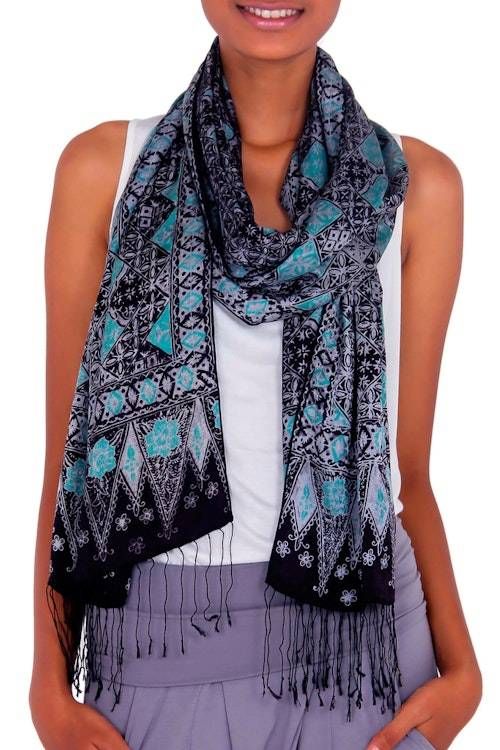Batik Silk Shawl Handmade in Indonesia 'Blue Sarangan' Batik Silk Shawl Handmade in Indonesia 'Blue Sarangan'