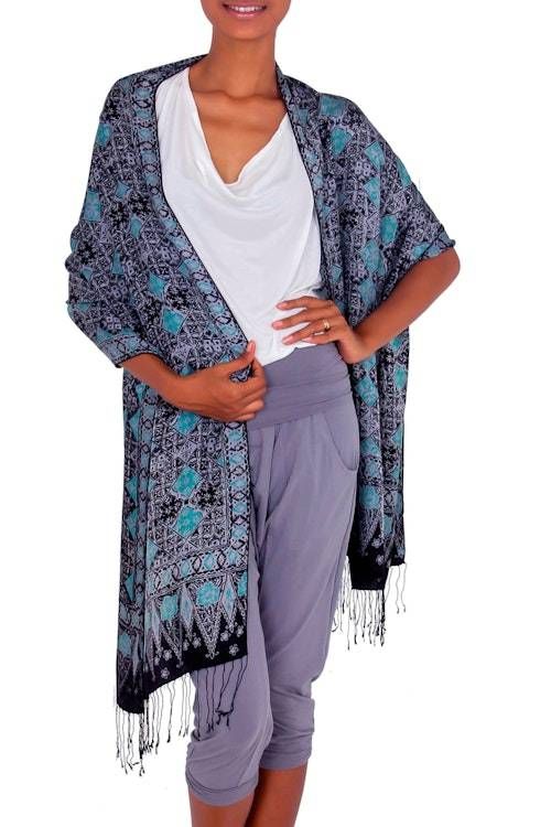 Batik Silk Shawl Handmade in Indonesia 'Blue Sarangan' Batik Silk Shawl Handmade in Indonesia 'Blue Sarangan'