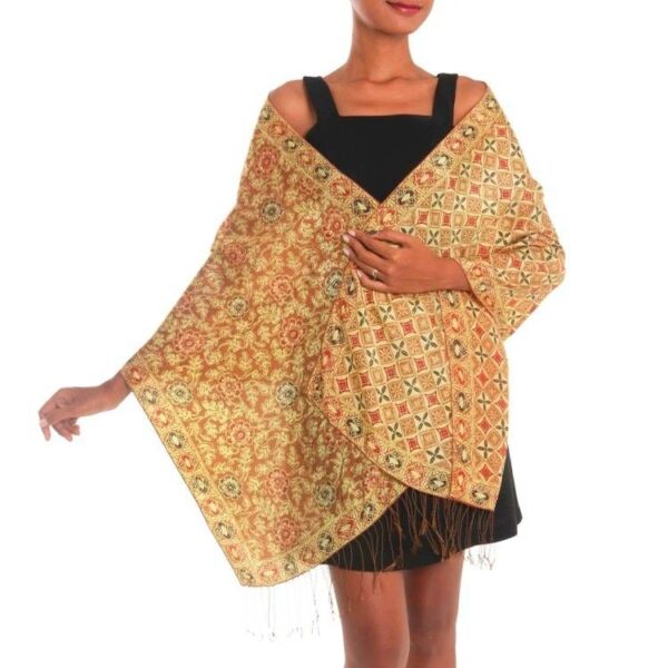 Batik Silk Shawl with Ginger Floral Motifs from Bali 'Truntum Forest in Ginger' Batik Silk Shawl with Ginger Floral Motifs from Bali 'Truntum Forest in Ginger'