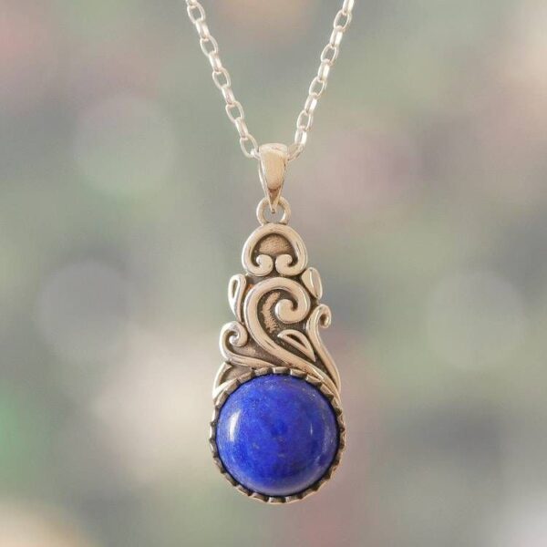 Birthstone Lapis Lazuli Cabochon Sylvan Pendant Necklace 'True Bloom' Birthstone Lapis Lazuli Cabochon Sylvan Pendant Necklace 'True Bloom'