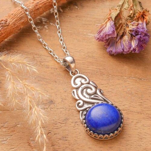Birthstone Lapis Lazuli Cabochon Sylvan Pendant Necklace 'True Bloom' Birthstone Lapis Lazuli Cabochon Sylvan Pendant Necklace 'True Bloom'
