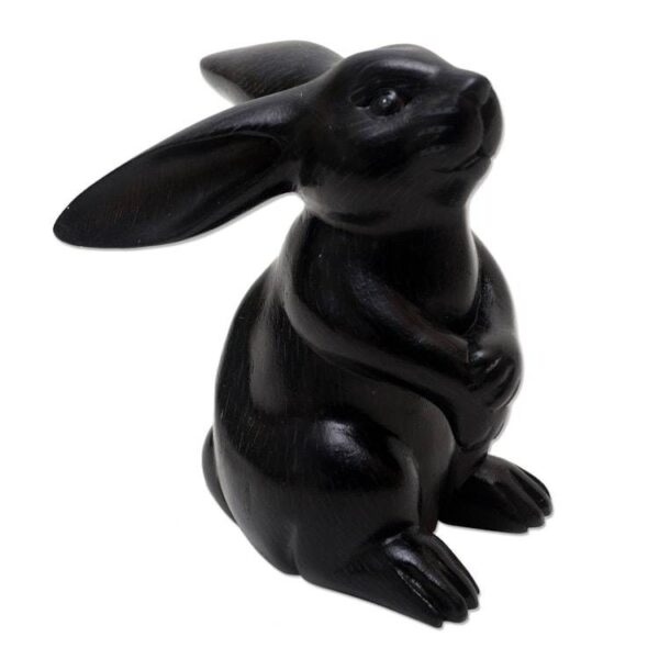 Black Rabbit Statuette from Bali 'Adorable Rabbit in Black' Black Rabbit Statuette from Bali 'Adorable Rabbit in Black'
