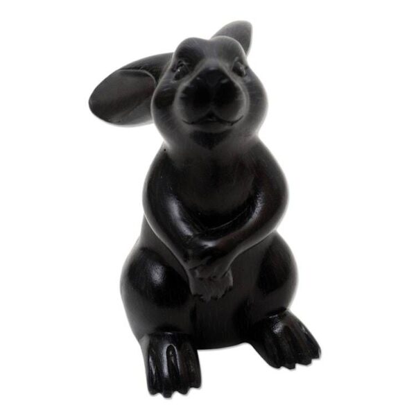 Black Rabbit Statuette from Bali 'Adorable Rabbit in Black' Black Rabbit Statuette from Bali 'Adorable Rabbit in Black'