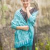 Blue and Green Traditional Hand-Stamped Batik Silk Shawl 'Kawung Biru' Blue and Green Traditional Hand-Stamped Batik Silk Shawl 'Kawung Biru'