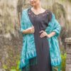 Blue and Green Traditional Hand-Stamped Batik Silk Shawl 'Kawung Biru' Blue and Green Traditional Hand-Stamped Batik Silk Shawl 'Kawung Biru'