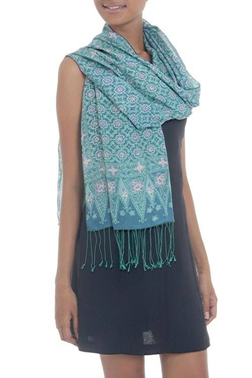 Blue Batik Truntum and Flower Patterned Silk Shawl 'Truntum Biru' Blue Batik Truntum and Flower Patterned Silk Shawl 'Truntum Biru'