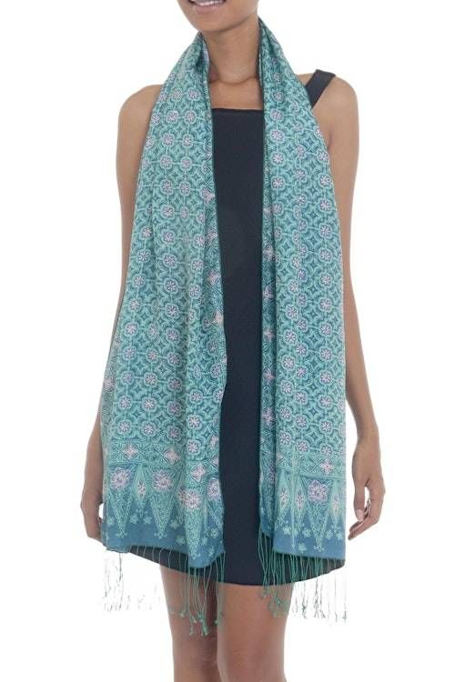 Blue Batik Truntum and Flower Patterned Silk Shawl 'Truntum Biru' Blue Batik Truntum and Flower Patterned Silk Shawl 'Truntum Biru'
