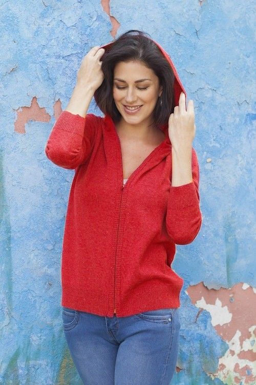 Cotton Blend Hoodie in Cardinal Red from Peru 'Casual Comfort in Red' Cotton Blend Hoodie in Cardinal Red from Peru 'Casual Comfort in Red'