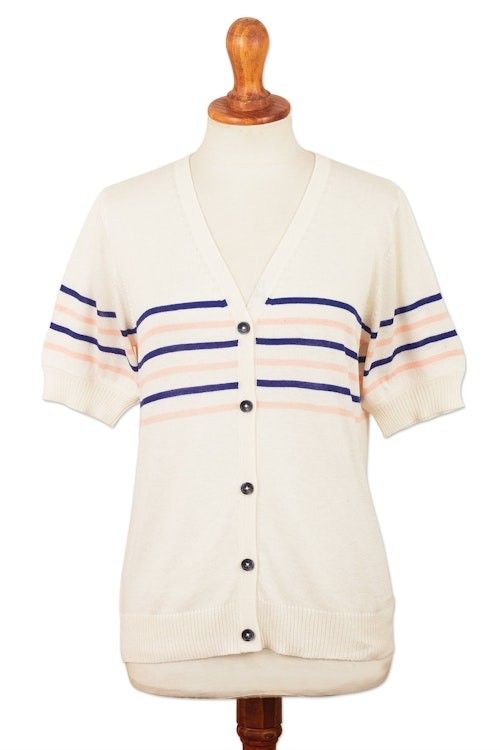 Cotton Blend Short Sleeve Striped Cardigan from Peru 'Desert Sunrise' Cotton Blend Short Sleeve Striped Cardigan from Peru 'Desert Sunrise'