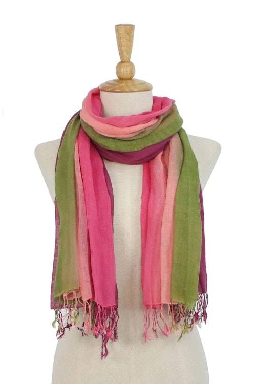 Cotton Scarves in Pink and Green from Thailand Pair 'Grove Breeze' Cotton Scarves in Pink and Green from Thailand Pair 'Grove Breeze'