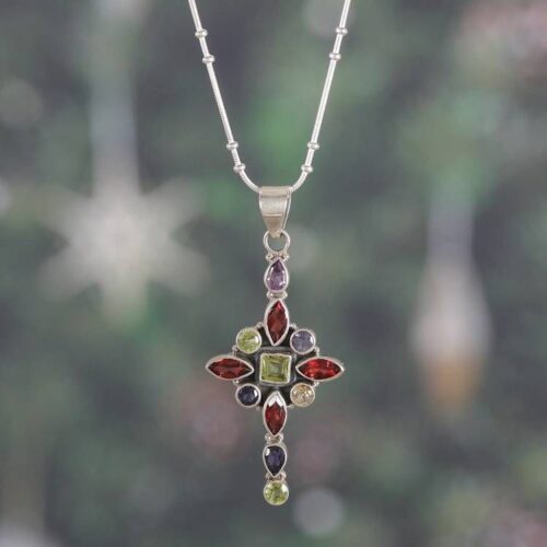 Cross-Themed 5-Carat Faceted Multi-Gemstone Pendant Necklace 'Legacy of Faith' Cross-Themed 5-Carat Faceted Multi-Gemstone Pendant Necklace 'Legacy of Faith'