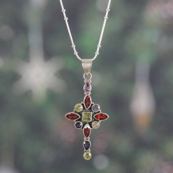 Cross-Themed 5-Carat Faceted Multi-Gemstone Pendant Necklace 'Legacy of Faith' Cross-Themed 5-Carat Faceted Multi-Gemstone Pendant Necklace 'Legacy of Faith'