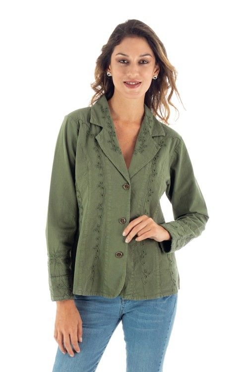 Embroidered Laurel Green Cotton Blazer Jacket from Peru 'Andean Fields' Embroidered Laurel Green Cotton Blazer Jacket from Peru 'Andean Fields'