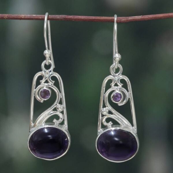Fantasy-Themed Birthstone Amethyst Jewel Dangle Earrings 'Magical Portals' Fantasy-Themed Birthstone Amethyst Jewel Dangle Earrings 'Magical Portals'