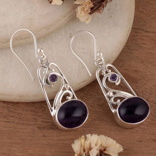 Fantasy-Themed Birthstone Amethyst Jewel Dangle Earrings 'Magical Portals' Fantasy-Themed Birthstone Amethyst Jewel Dangle Earrings 'Magical Portals'