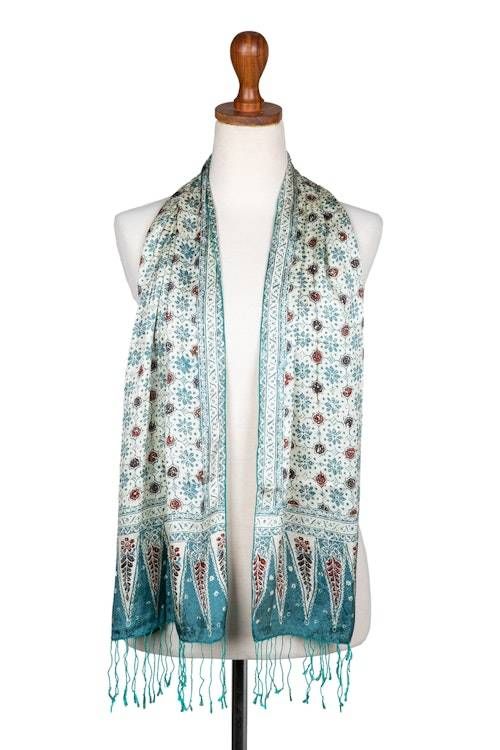 Floral Batik-Themed Jade Green 100 Silk Scarf with Gift Box 'Jade of Jasmine' Floral Batik-Themed Jade Green 100 Silk Scarf with Gift Box 'Jade of Jasmine'