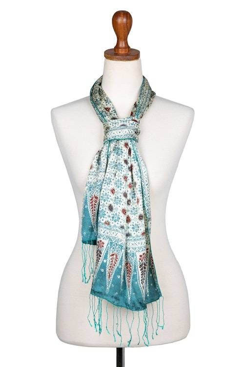 Floral Batik-Themed Jade Green 100 Silk Scarf with Gift Box 'Jade of Jasmine' Floral Batik-Themed Jade Green 100 Silk Scarf with Gift Box 'Jade of Jasmine'