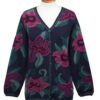 Floral Intarsia Knit Cardigan Sweater in 100 Alpaca 'Cusco Flowers in Blue' Floral Intarsia Knit Cardigan Sweater in 100 Alpaca 'Cusco Flowers in Blue'