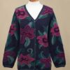 Floral Intarsia Knit Cardigan Sweater in 100 Alpaca 'Cusco Flowers in Blue' Floral Intarsia Knit Cardigan Sweater in 100 Alpaca 'Cusco Flowers in Blue'