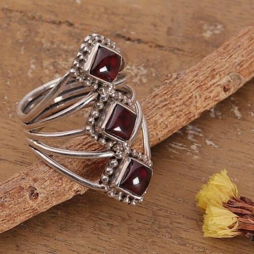 Garnet Sterling Silver Multi-Stone Cocktail Ring from India 'Vibrant Allure' Garnet Sterling Silver Multi-Stone Cocktail Ring from India 'Vibrant Allure'