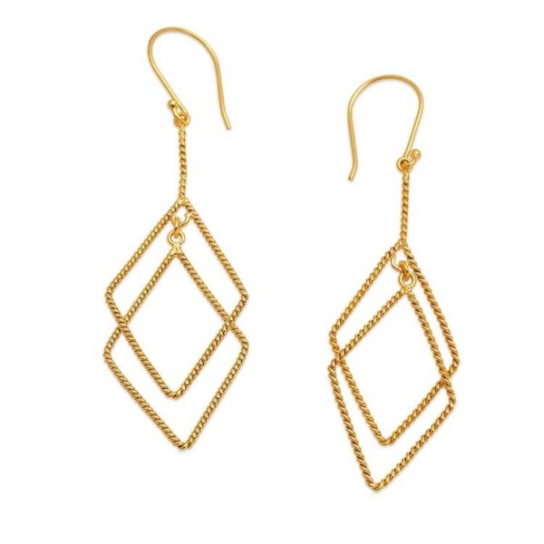 Geometric-Inspired 18k Gold-Plated Brass Dangle Earrings 'Intertwined Geometry' Geometric-Inspired 18k Gold-Plated Brass Dangle Earrings 'Intertwined Geometry'