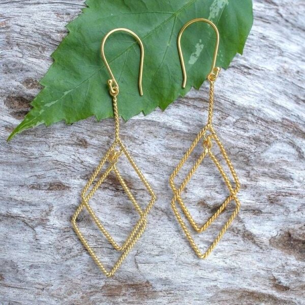 Geometric-Inspired 18k Gold-Plated Brass Dangle Earrings 'Intertwined Geometry' Geometric-Inspired 18k Gold-Plated Brass Dangle Earrings 'Intertwined Geometry'