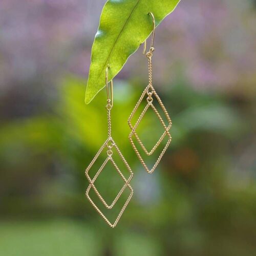 Geometric-Inspired 18k Gold-Plated Brass Dangle Earrings 'Intertwined Geometry' Geometric-Inspired 18k Gold-Plated Brass Dangle Earrings 'Intertwined Geometry'
