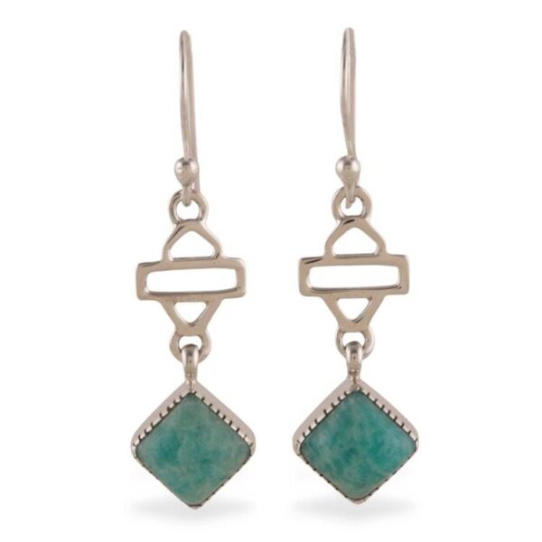 Geometric-Inspired Amazonite Cabochon Gem Dangle Earrings 'Gems of Balance' Geometric-Inspired Amazonite Cabochon Gem Dangle Earrings 'Gems of Balance'