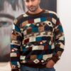 Geometric Intarsia Knit 100 Alpaca Men's Sweater 'Adventure Geometry' Geometric Intarsia Knit 100 Alpaca Men's Sweater 'Adventure Geometry'