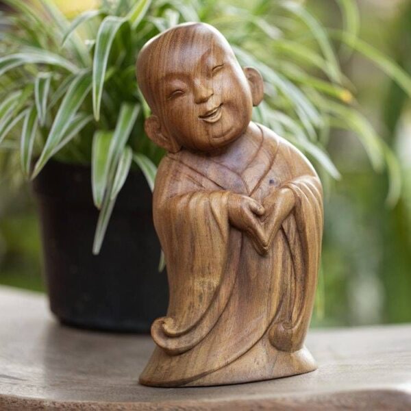 Hand-Carved Wood Sculpture Inspired by The Laughing Buddha 'Spread the Love' Hand-Carved Wood Sculpture Inspired by The Laughing Buddha 'Spread the Love'