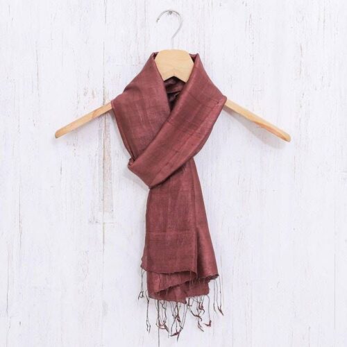 Hand-Dyed Brown Silk Scarf from Thailand 'Milk Chocolate' Hand-Dyed Brown Silk Scarf from Thailand 'Milk Chocolate'