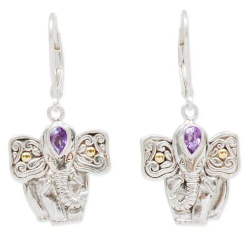 Hand Made Amethyst Elephant Dangle Earrings from Indonesia 'Indonesian Elephant' Hand Made Amethyst Elephant Dangle Earrings from Indonesia 'Indonesian Elephant'