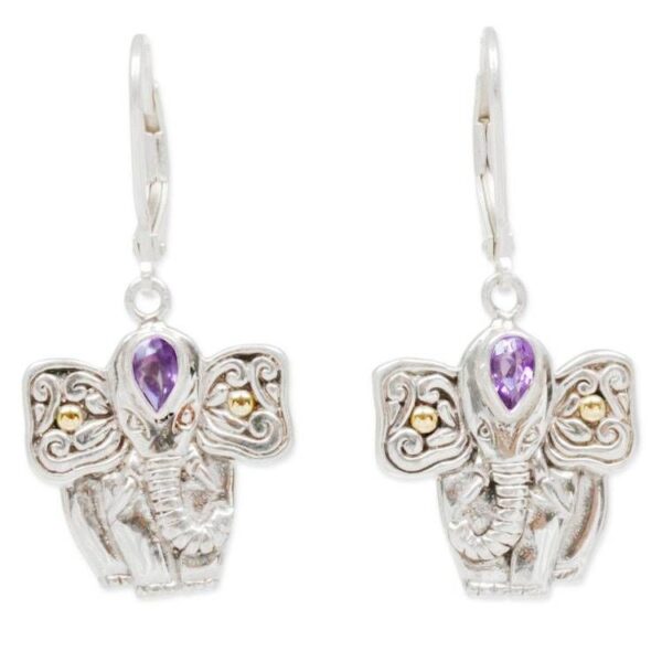 Hand Made Amethyst Elephant Dangle Earrings from Indonesia 'Indonesian Elephant' Hand Made Amethyst Elephant Dangle Earrings from Indonesia 'Indonesian Elephant'