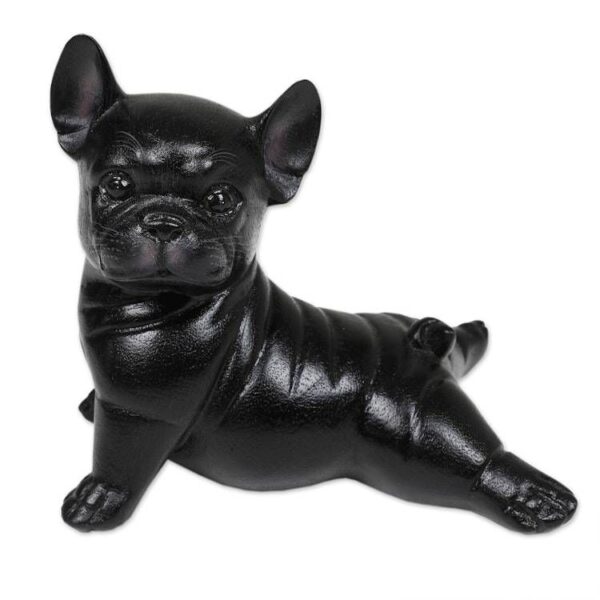 Hand-Painted Suar Wood Figurine of Stretching Black Bulldog 'Stretching Black Bulldog' Hand-Painted Suar Wood Figurine of Stretching Black Bulldog 'Stretching Black Bulldog'