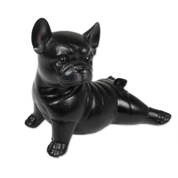 Hand-Painted Suar Wood Figurine of Stretching Black Bulldog 'Stretching Black Bulldog' Hand-Painted Suar Wood Figurine of Stretching Black Bulldog 'Stretching Black Bulldog'