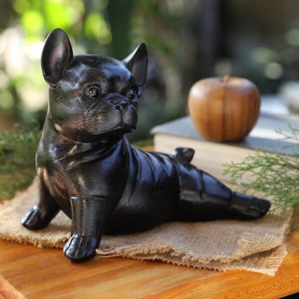 Hand-Painted Suar Wood Figurine of Stretching Black Bulldog 'Stretching Black Bulldog' Hand-Painted Suar Wood Figurine of Stretching Black Bulldog 'Stretching Black Bulldog'