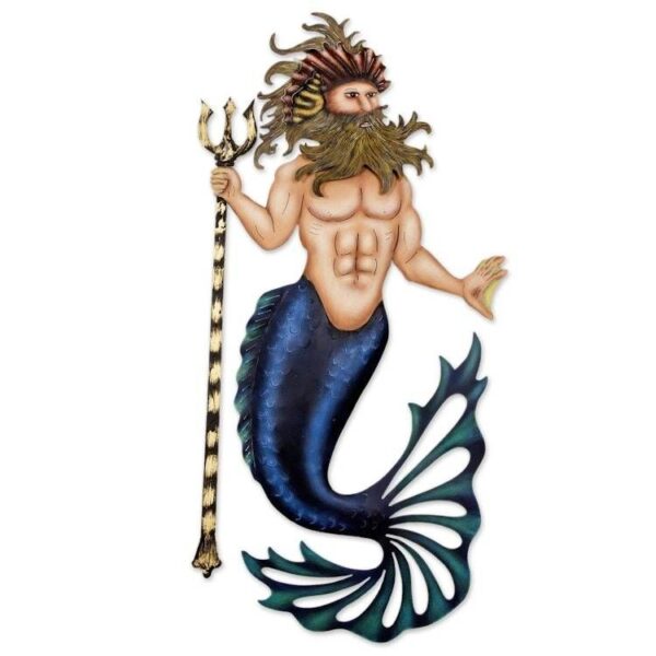 Handcrafted Steel Wall Art from Mexico 'Conch King Triton' Handcrafted Steel Wall Art from Mexico 'Conch King Triton'
