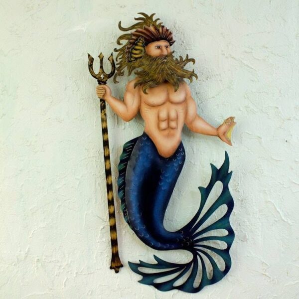 Handcrafted Steel Wall Art from Mexico 'Conch King Triton' Handcrafted Steel Wall Art from Mexico 'Conch King Triton'