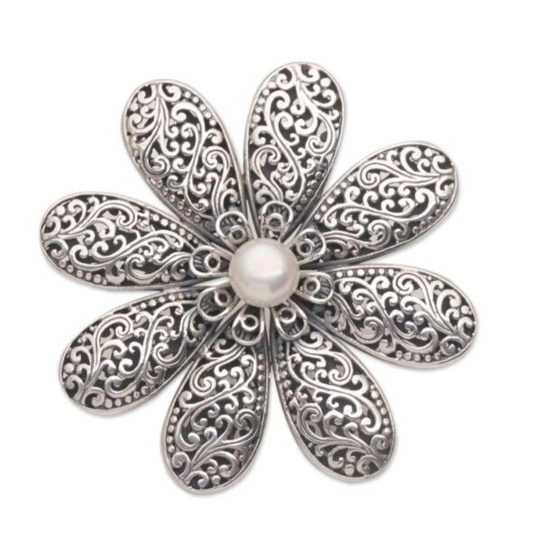 Handmade 925 Sterling Silver Cultured Pearl Floral Brooch 'Starlight Flower' Handmade 925 Sterling Silver Cultured Pearl Floral Brooch 'Starlight Flower'